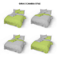 Copripiumino 1 Piazza e Mezzo con Sacco e Federe Doubleface Verde Acido/Grigio Chiaro