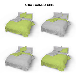 Copripiumino 1 Piazza e Mezzo con Sacco e Federe Doubleface Verde Acido/Grigio Chiaro