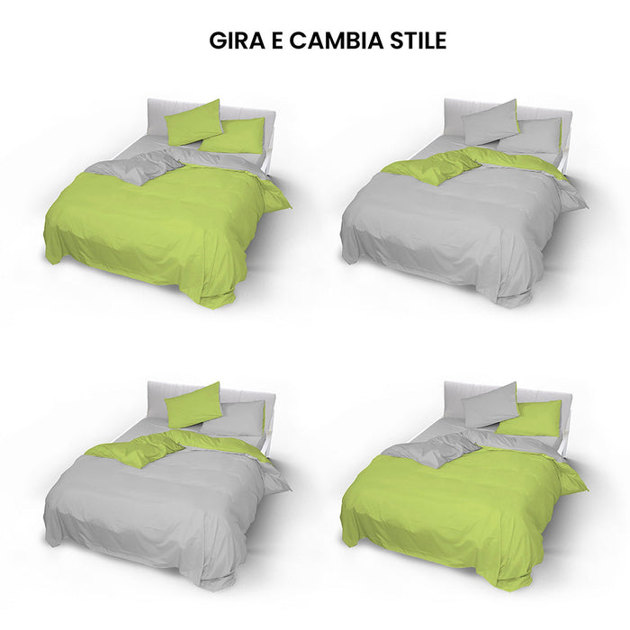 Copripiumino 1 Piazza e Mezzo con Sacco e Federe Doubleface Verde Acido/Grigio Chiaro