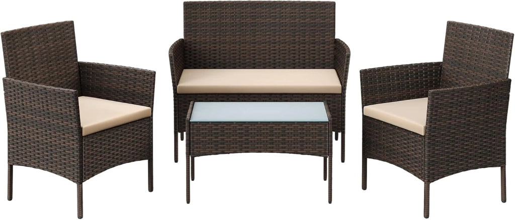 SONGMICS Set di mobili da Balcone mobili da Giardino in polyrattan PE Set Lounge mobili da terrazza Esterno Patio Balcone Giardino Nero Tortora GGF004B05