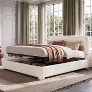 LETTO Contenitore 160x200 cm Bouclé Bianco con rete a doghe