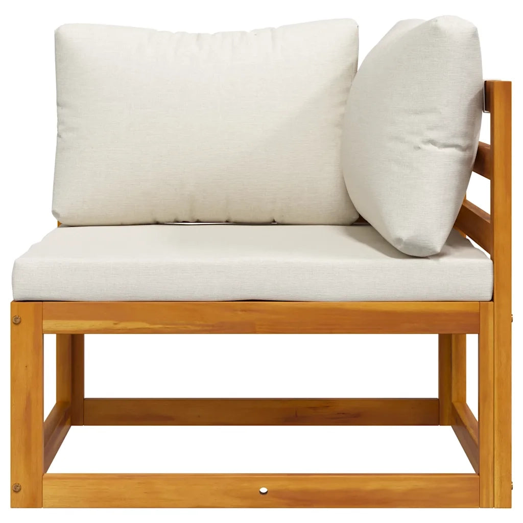 Divano Angolare Modulare Cuscini Bianco Crema Massello d'Acacia 311861