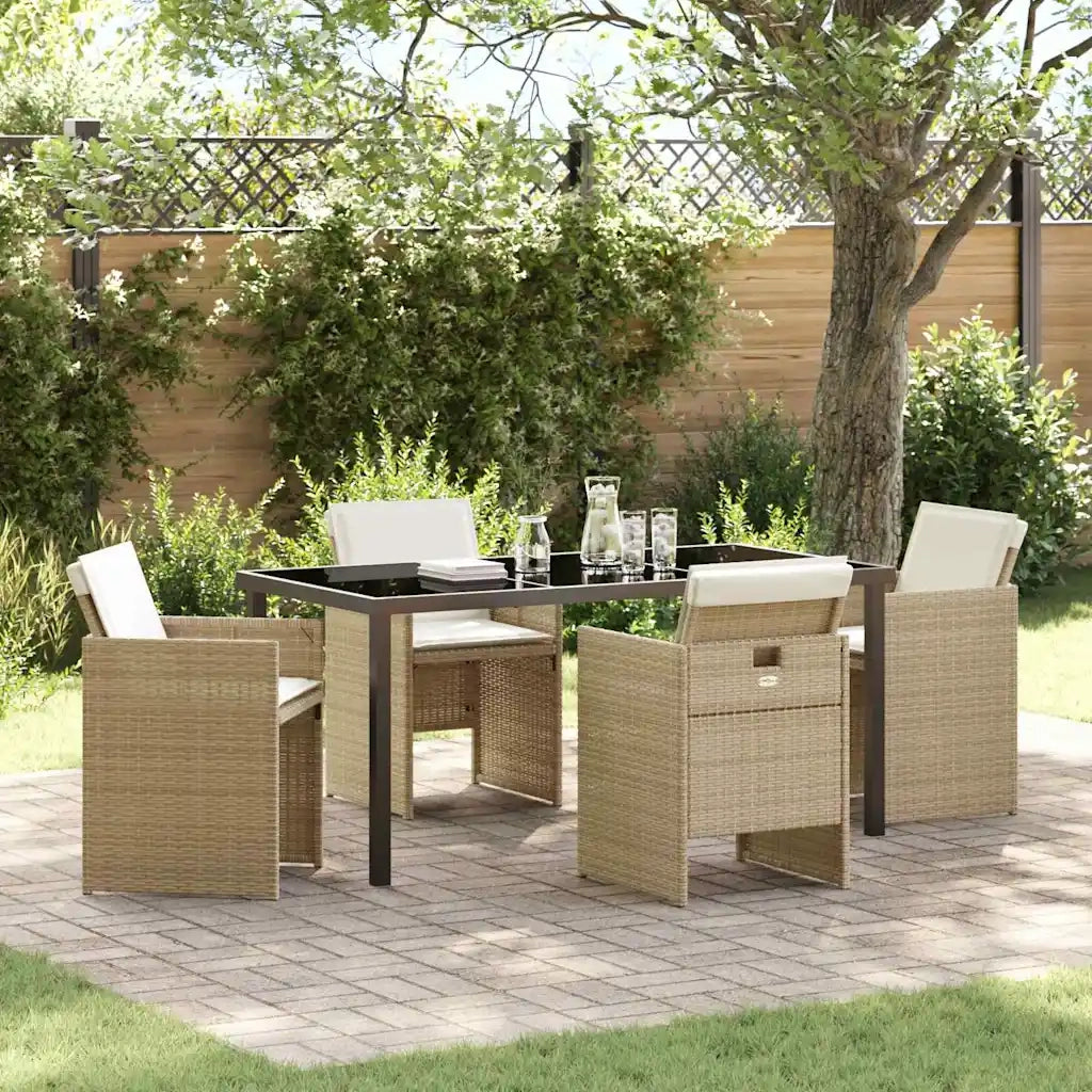 Set da Pranzo per Giardino con cuscino 5 pcs Beige polyrattan
