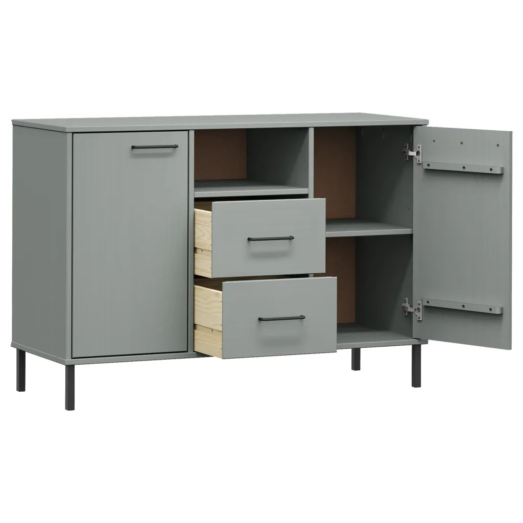 Credenza | Madia | Buffet da pranzo | Armadio da pranzo Gambe Metallo Grigio 113x40x77 cm Legno Massello OSLO