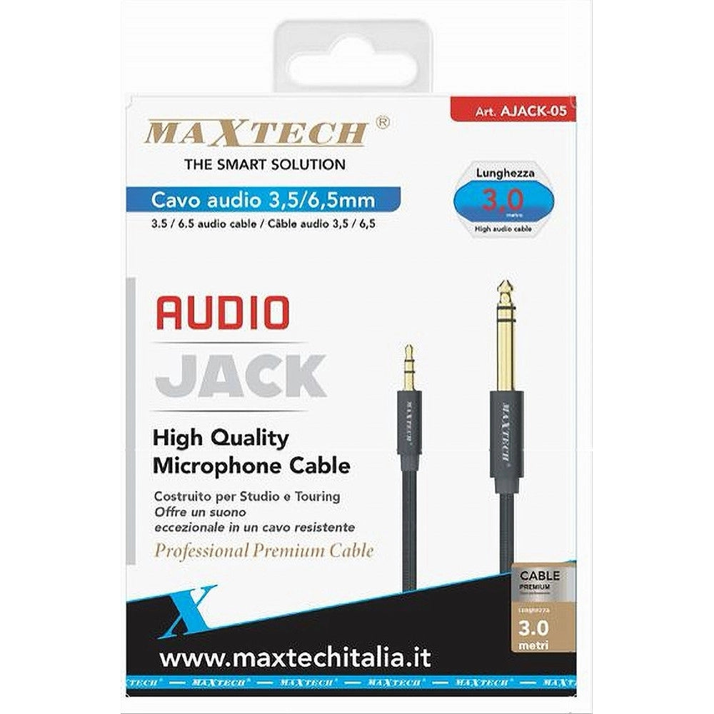 Trade Shop - Cavo Aux Jack Da 3,5 Mm A 6,5 ​​mm Audio Stereo Alta Qualità Da 3 Metri Ajack-05 -