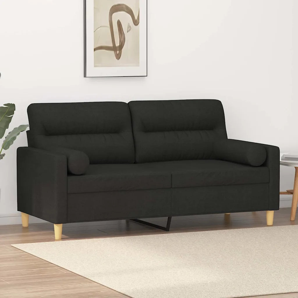 Divano | Divano da soggiorno | Sofa a 2 Posti con Cuscini Nero 140 cm in Tessuto