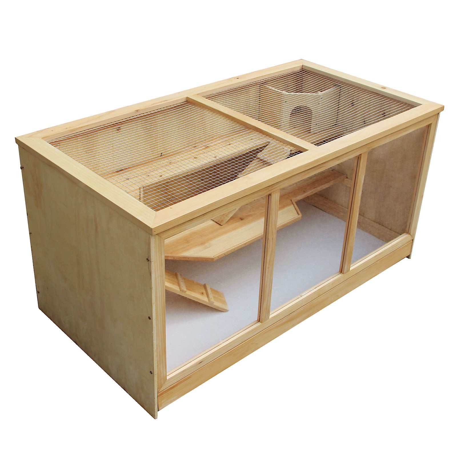 Gabbia XXL per criceti e roditori, in legno e plexiglas, con tetto apribile