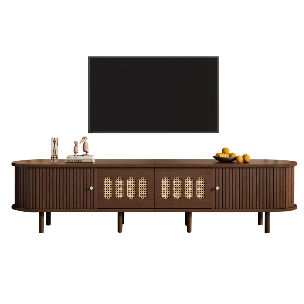Mobile TV 180x40x40 cm in MDF color noce con 2 cassetti e 2 ante a serranda
