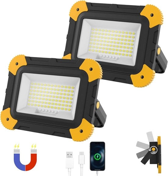 Due pezzi di lampada LED da 40W – 4000mAh ricaricabile – magnetico – 180° girevole – impermeabile – per officina, garage, campeggio, riparazione autoveicoli
