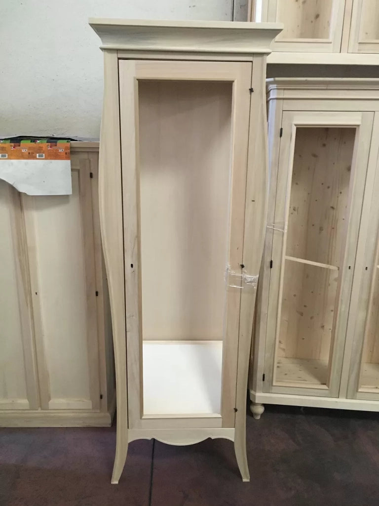 Vetrina classica bombata 1 porta dx in legno grezzo l.71 p.48 h.204 (3095) - Mobili 2G