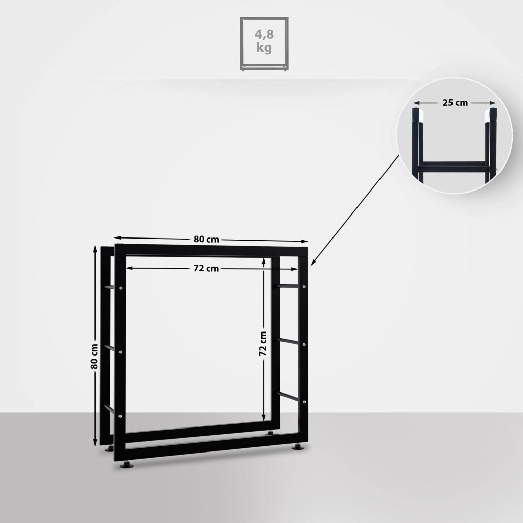 Esclusivo portalegna KERI V2 in metallo nero,25x80x80 cm