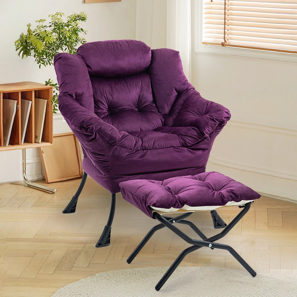 Poltrona relax pieghevole - con poggiapiedi e schienale ergonomico - in metallo - viola