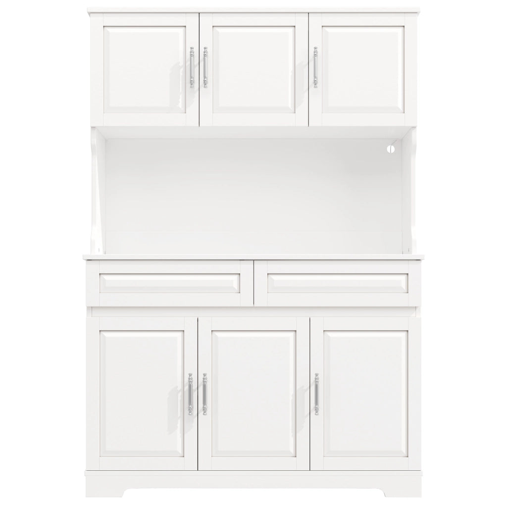 Credenza alta con LED e ripiani regolabili, piano di lavoro, per cucina e sala da pranzo, bianco, 108 × 40 × 180 cm