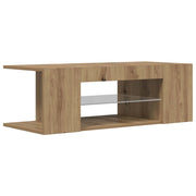 Mobile porta TV dal design moderno con luci a LED e vano contenitore 90 x 39 x 30 cm realizzato in legno di rovere composito lavorazione artigianale 02_0050853