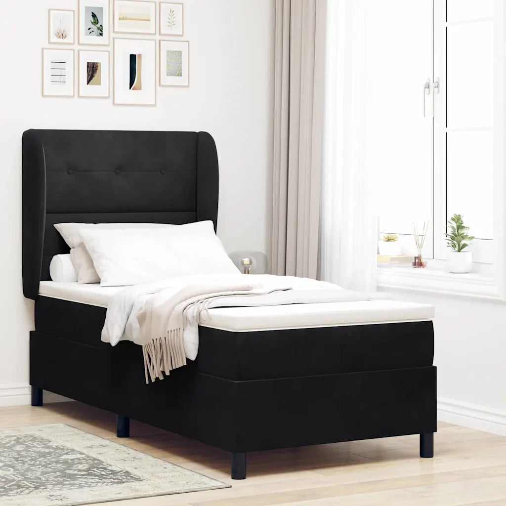 Letto a molle con materasso Nero 190 x 90 cm Velluto 3340906