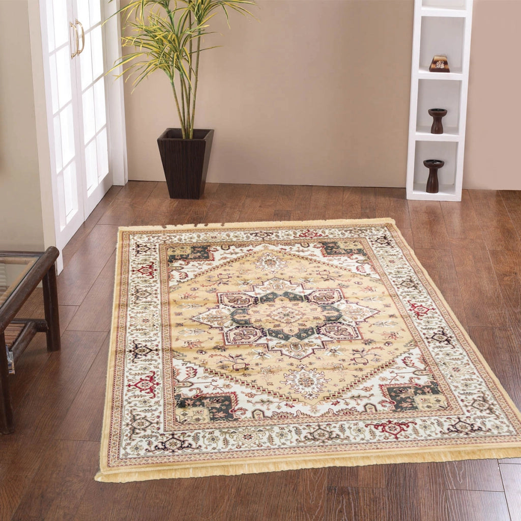 Tappeto RUBINE 304 Heriz ORO cm.160x230 disegno classico persiano stile orientale tradizionale. Tappeto salotto, soggiorno, camera da letto, ingresso, corridoio.