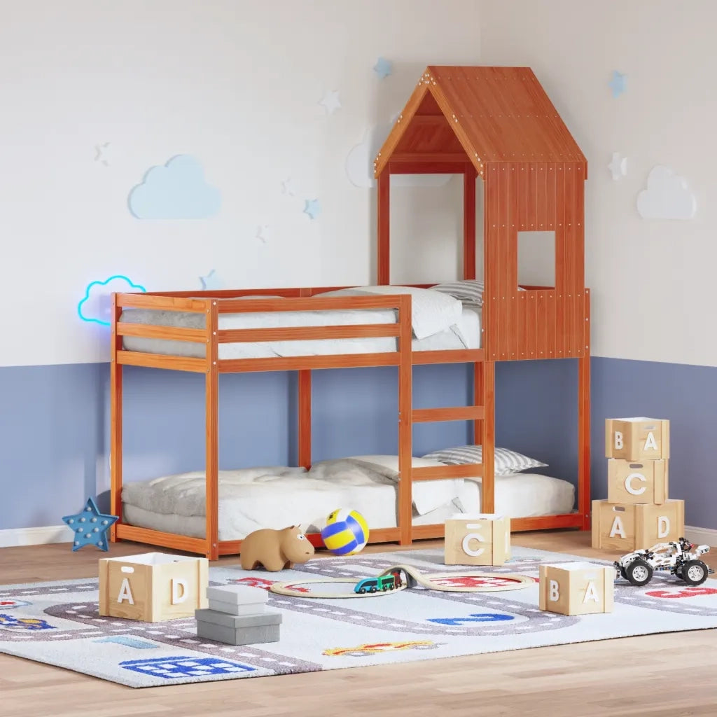 Letto a Castello con Tetto Cera 80x200 cm Legno Massello Pino