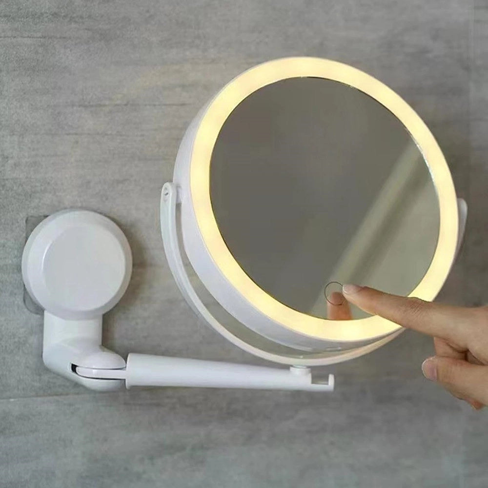 Trade Shop - Specchio Trucco A Parete Illuminato Con Ingrandimento Dimmerabile Led Ricaricabile Touch -