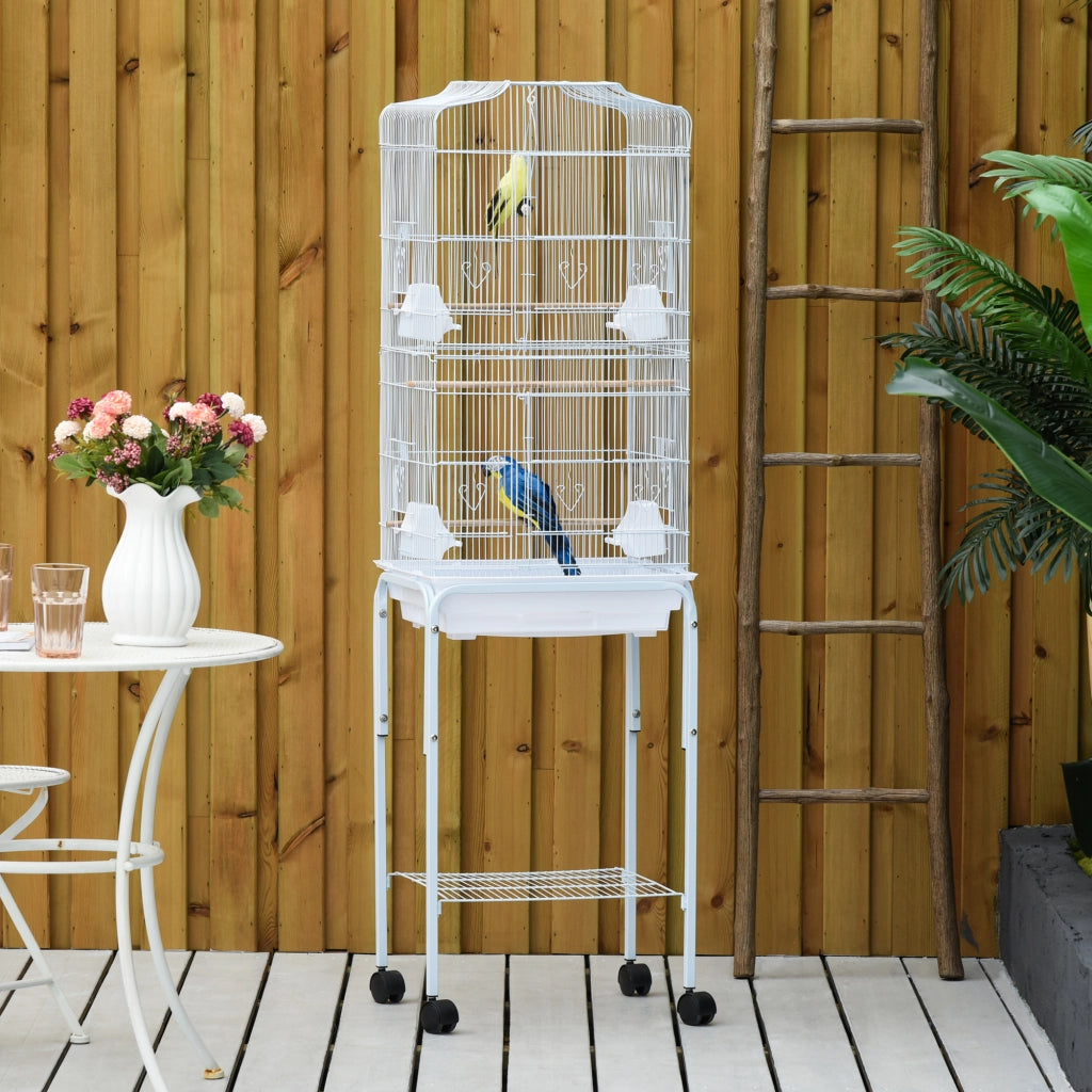 Gabbia per uccelli con ruote e tetto apribile ¨C zephmum ¨C bianco 46.5x36x157cm