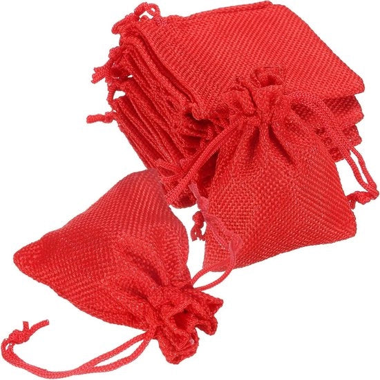 Set di 20 sacchetti in juta con cordino, 7 x 9 cm - Sacchetti decorativi per Natale - Rosso - Sacchetti per festa e regalo