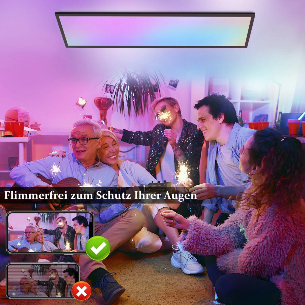 ZMH Plafoniera LED 120x30 cm Dimmabile RGB Cambio Colore da Soffitto Piatto con Telecomando 39W Nero per Ufficio