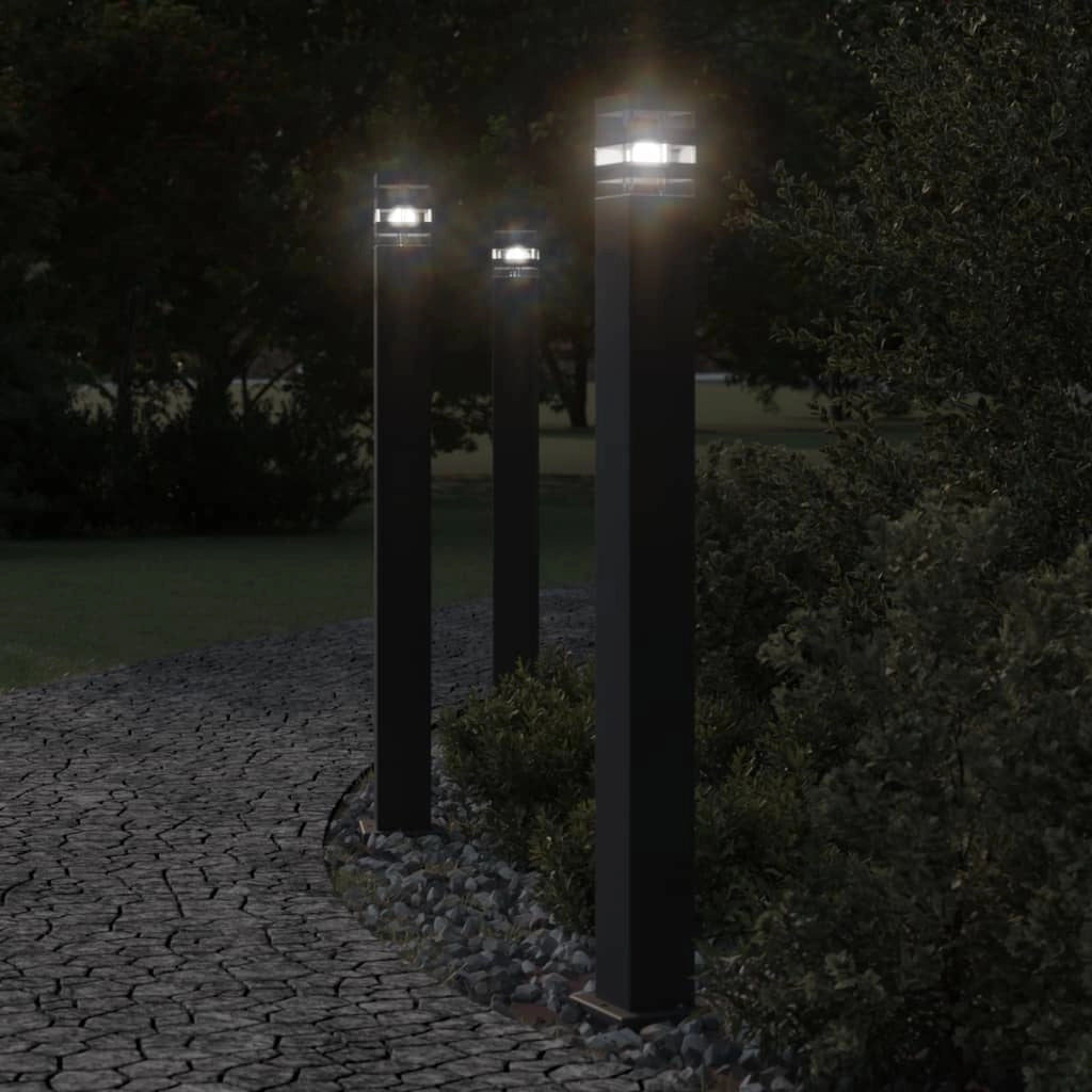 Lampade da terra per esterni con sensore 3 pezzi 110 cm alluminio nero 02_0042564