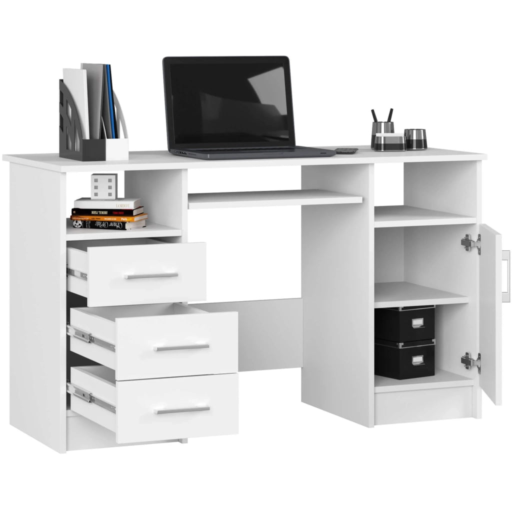 Scrivania AKORD ANA Bianco 124 cm 1 anta 3 cassetti 124x52x74 cm