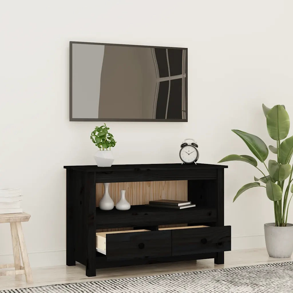 Mobile TV | Armadietto TV | Mobile Porta TV Nero 79x35x52 cm in Legno Massello di Pino
