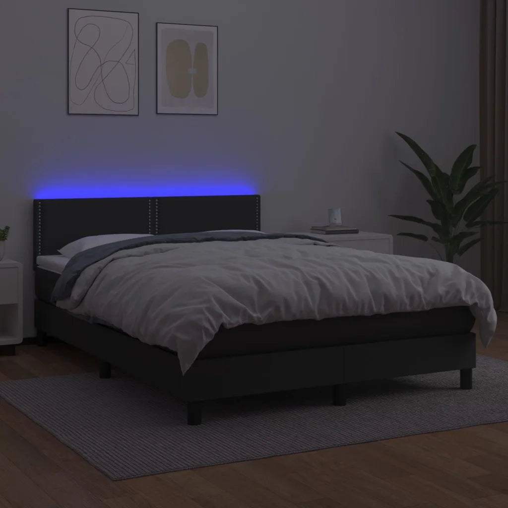 Giroletto a Molle con Materasso e LED Nero 140x190cm Similpelle 3134159