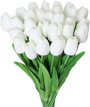 10 Kunstfiori di Tulipano - Decorazioni per Vaso, Matrimonio, Festa, Casa - 33 cm - Bianco