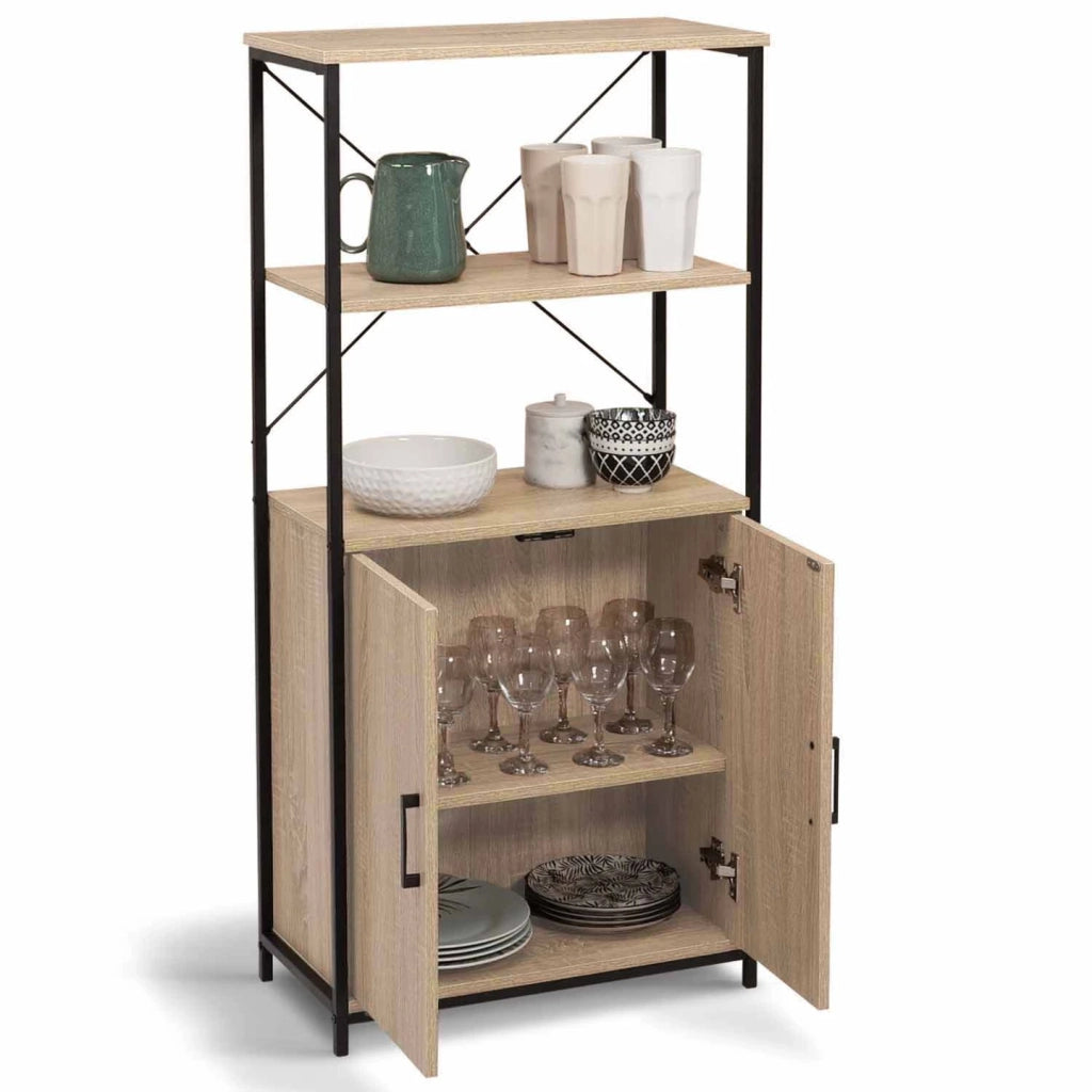 IDMarket - DETROIT Comò alto a 2 ante H. 125 cm con ripiani dal design industriale