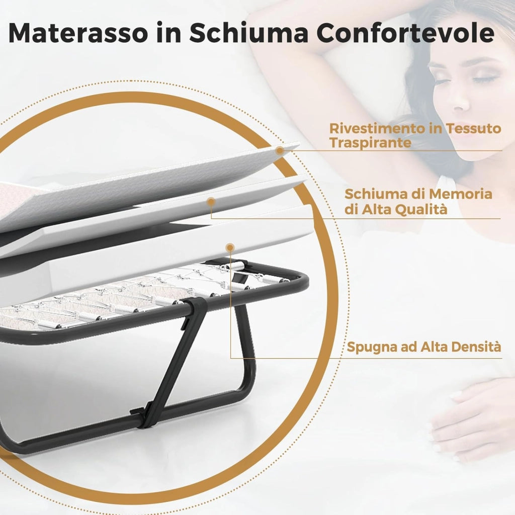 Brandina Pieghevole con Materasso, in Memory Foam, Lettino Pieghevole Robusta e Molle Resistenti, Made in Italy, 190 x 80 cm, Carico 120kg (Stile 2 Beige)