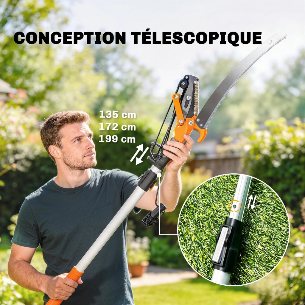 Potatore telescopico 2 in 1 ¨C Xylo ¨C Sega manuale con asta alluminio 2m