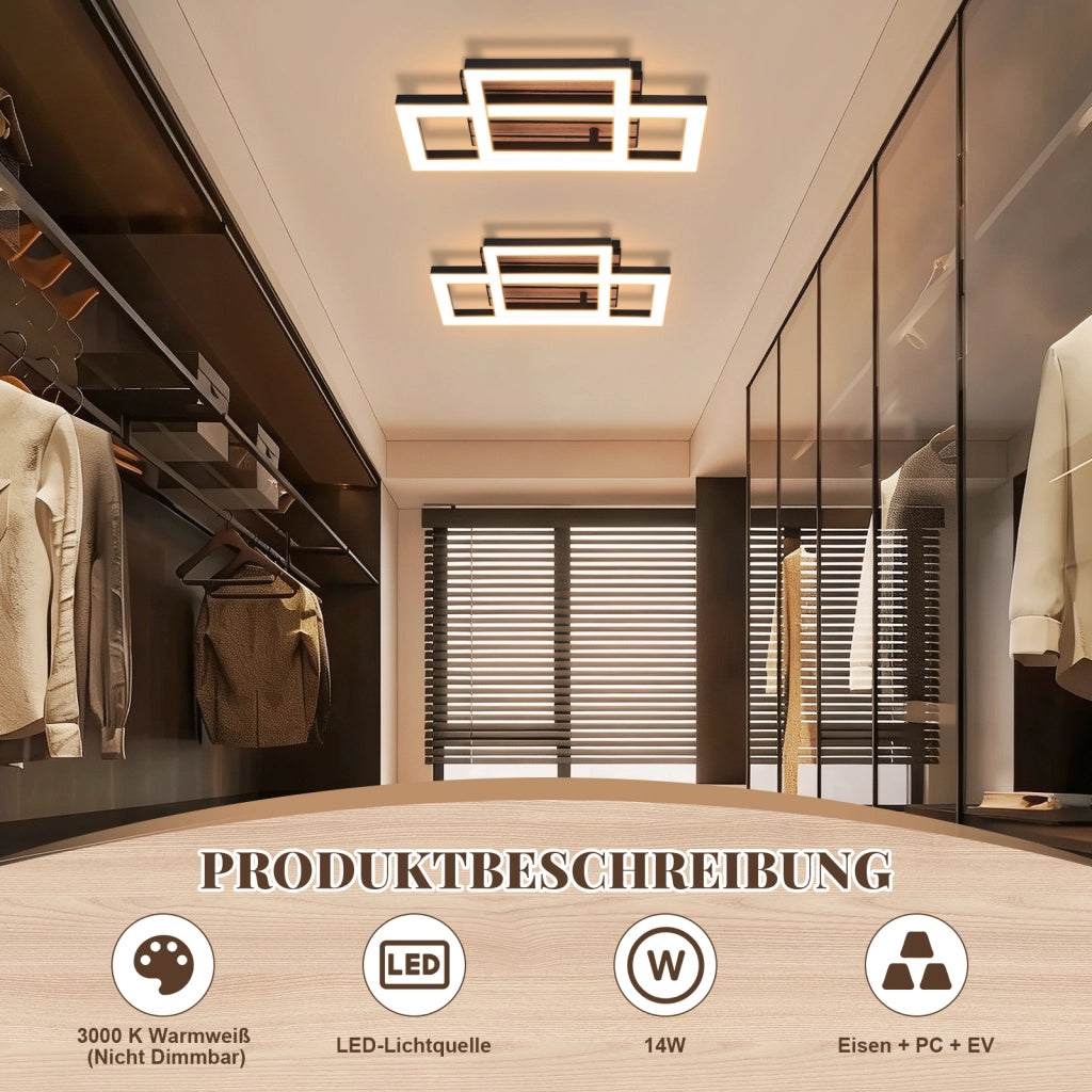 ZMH Lampada da soffitto LED 14W design moderno 3000K luce calda quadrata effetto legno soggiorno camera da letto