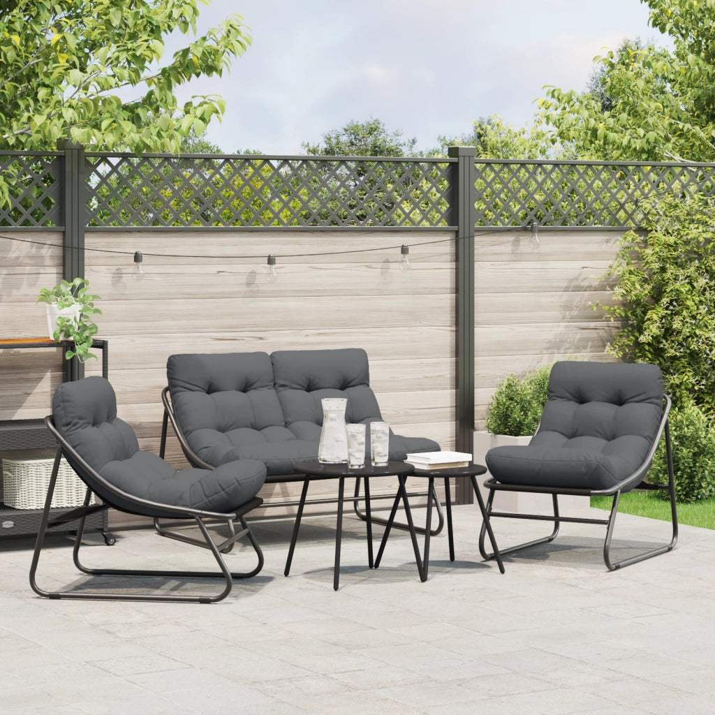 Set Divano da Giardino 5 Pezzi con Cuscini Acciaio Nero