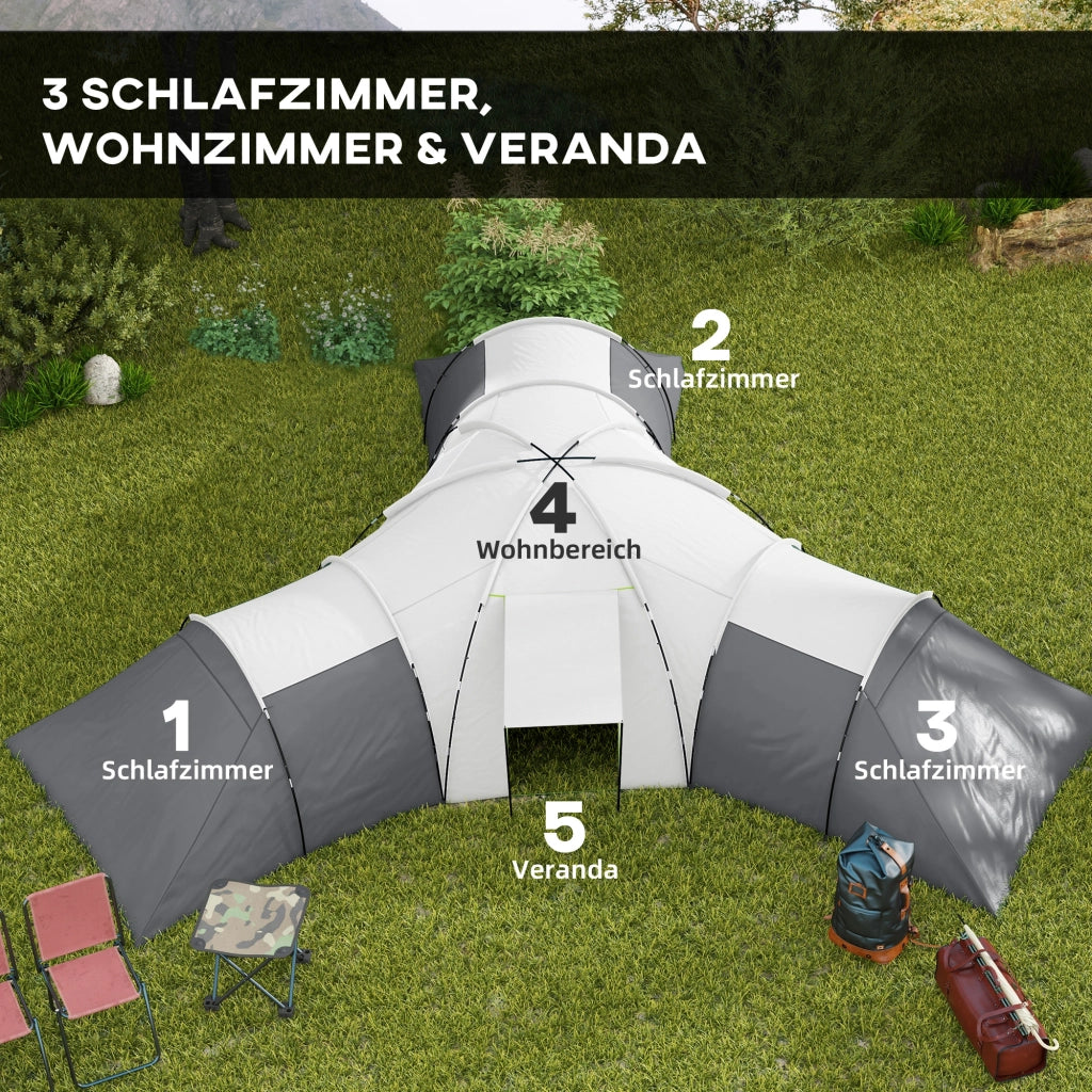 Tenda da campeggio per 6-9 persone, 4 stanze, grigio, impermeabile ¨C zephmum ¨C 615x615x225 cm