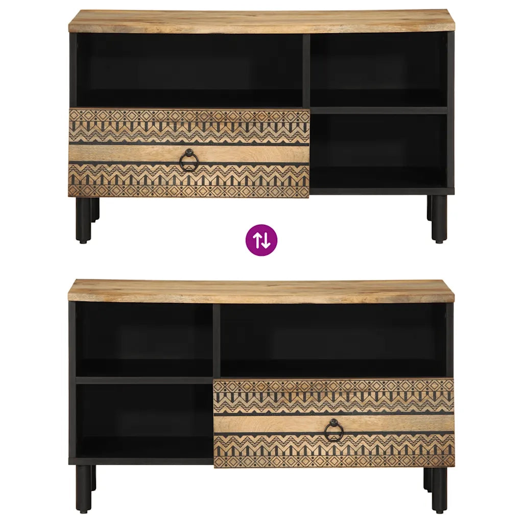 Mobile Porta TV Nero 80x33,5x46 cm Legno Massello Mango Grezzo