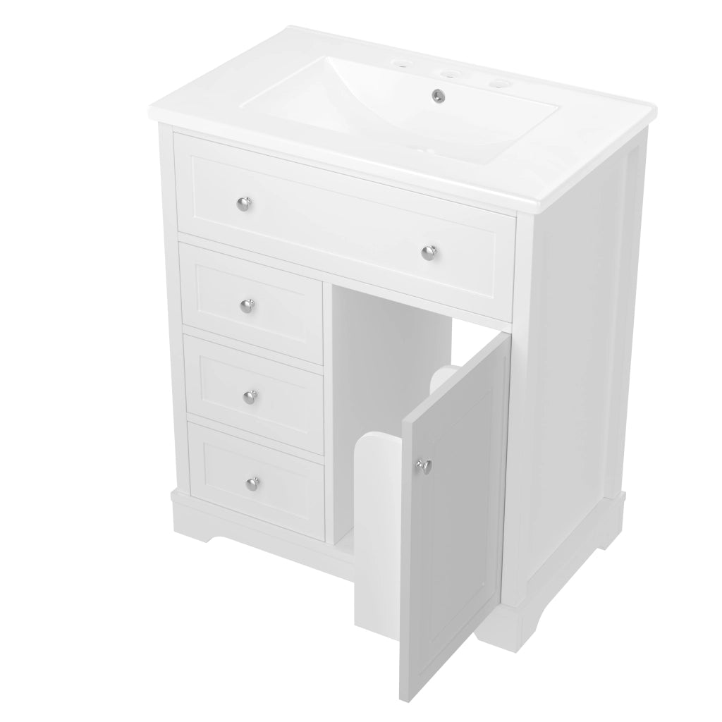 Mobile sottolavabo da bagno con lavabo integrato in ceramica, 4 cassetti e 1 anta, MDF bianco 76 × 46 × 87 cm