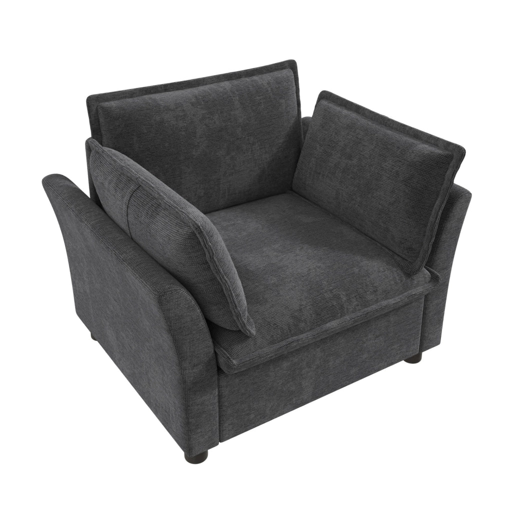 Poltrona da lettura 90x81x87 cm in ciniglia con braccioli e 2 cuscini; grigia