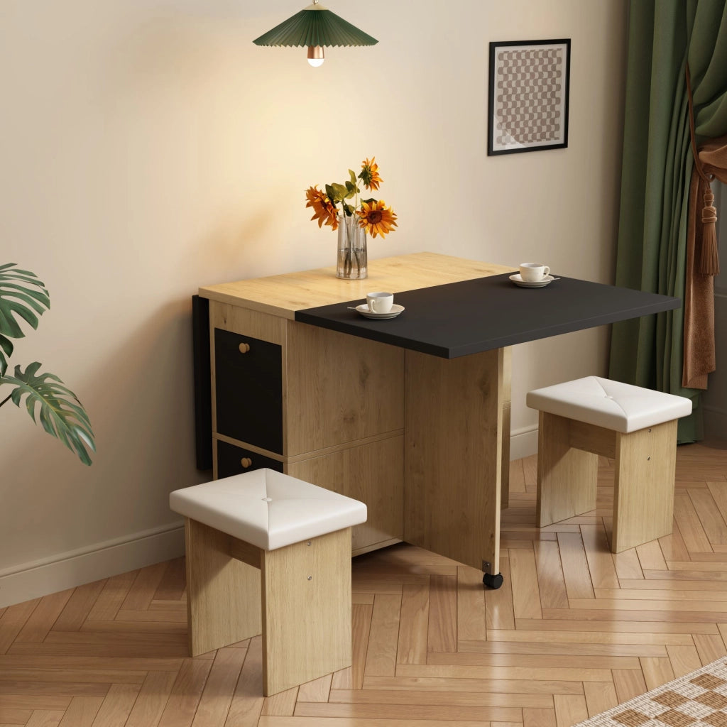 TAVOLO da pranzo pieghevole e allungabile Set da 5 pezzi Bianco Nero Effetto quercia