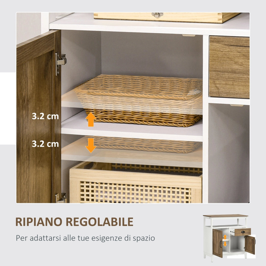 Armadio Cucina Rustico con Ante e Cassetto ¨C zephmum ¨C Bianco e Marrone 76.6x35x81.5cm