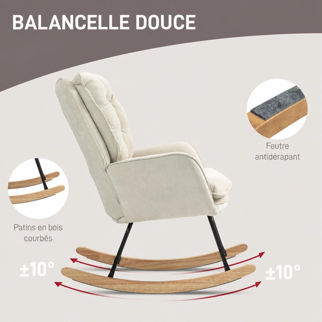 Poltrona a dondolo 71x98，5x97 cm in poliestere beige con braccioli