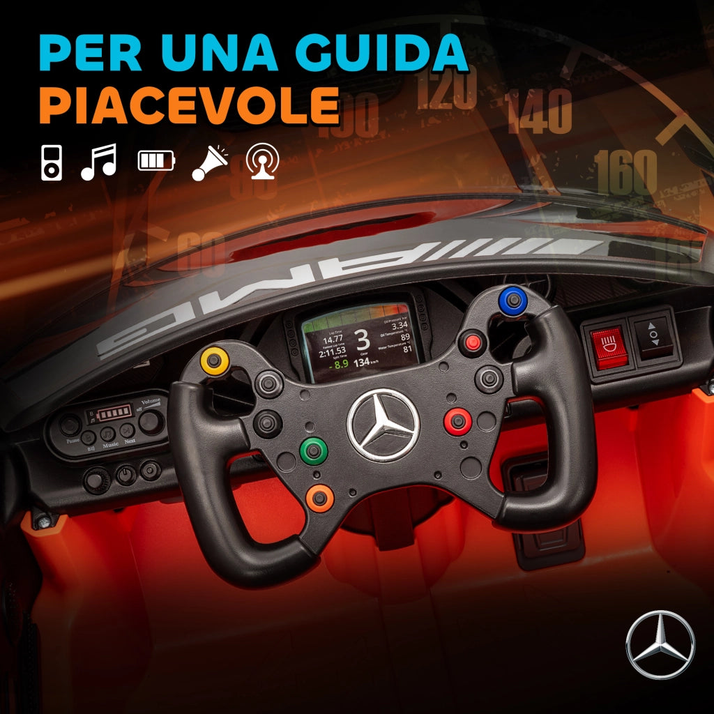 Macchina Elettrica Bambini 3-8 Anni Licenza Ufficiale Mercedes AMG 12V con Telecomando Luci LED Arancione