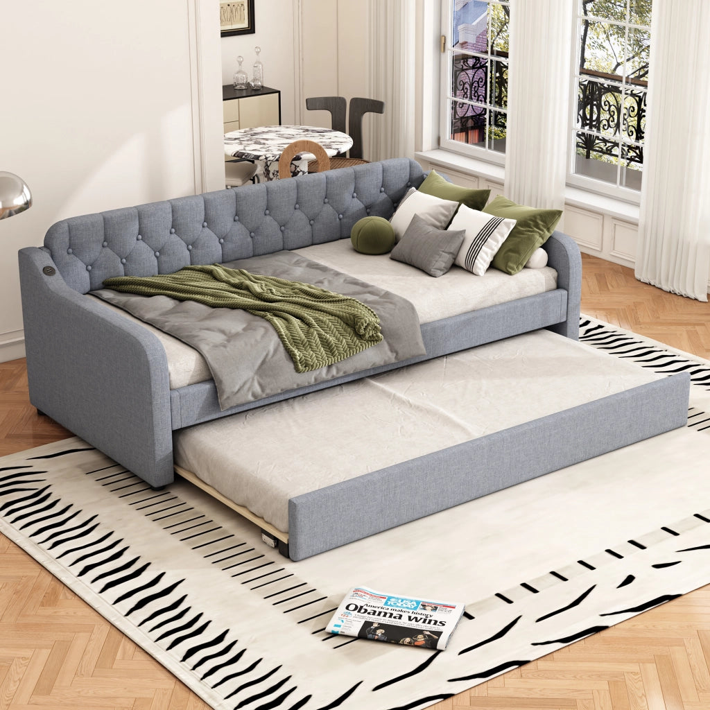Divano letto con letto estraibile in lino 90x200 cm
