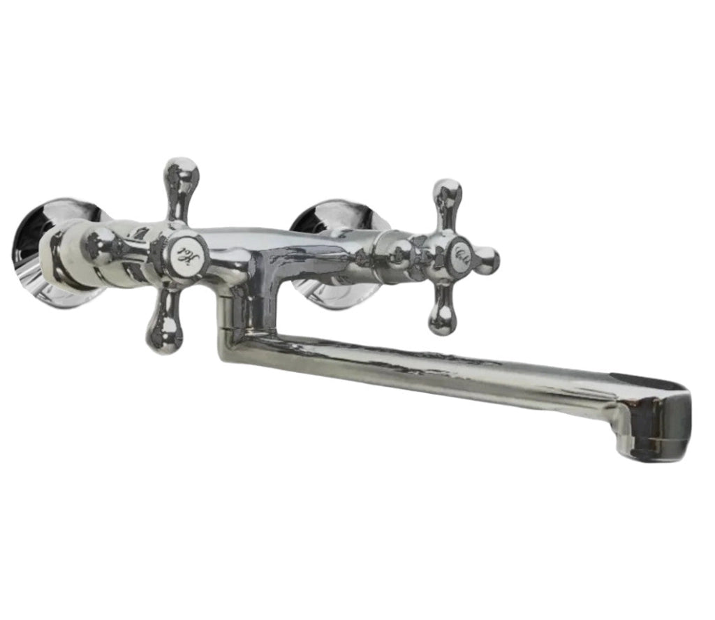 Rubinetto bagno cucina vintage epoca a parete per lavanderia o lavabo a canna dritta cromato