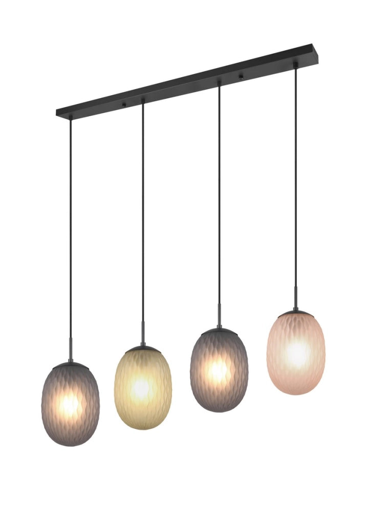 Pendolo Trio Facette nero opaco 4xE27 vetro colorato