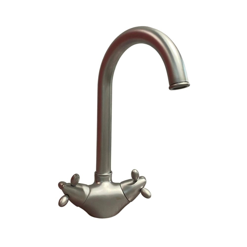 Rubinetto Cucina Miscelatore Doppio Comando Lavello Canna Tonda in Ottone Paini Trixi Satinato
