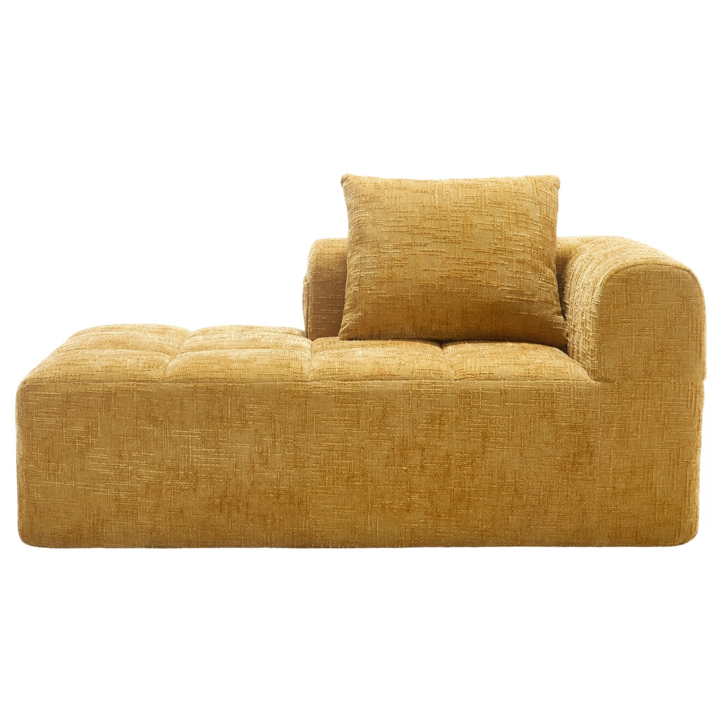 Méridienne Chaise Longue con Cuscino e Tasche Laterali, Design Ergonomico, in Ciniglia, Giallo 158 × 90 × 60 cm