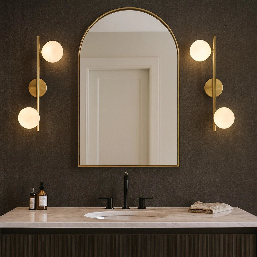 Trade Shop - Applique Da Parete Struttura In Metallo Bronzo Minimal Con Attacco G9 2 Sfere Opache Aq41 -