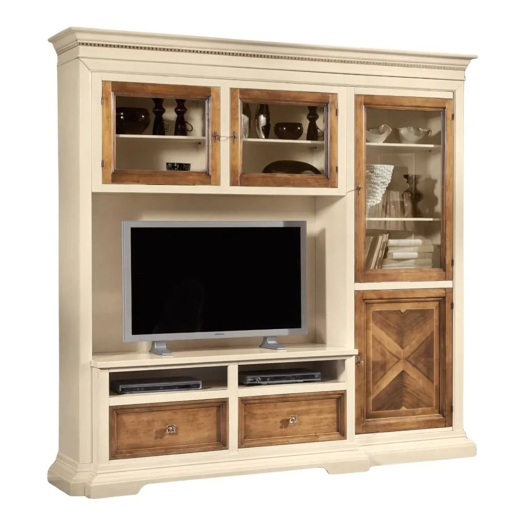 Parete attrezzata in legno avorio/noce l.230 p.57 h. 235 - Mobili 2G